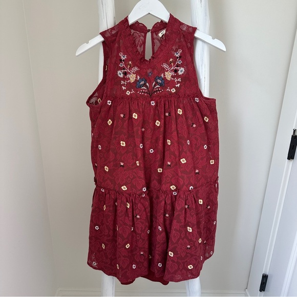 Miami Burgandy Floral Embroidered Lace Dress Size Small - Picture 1 of 13
